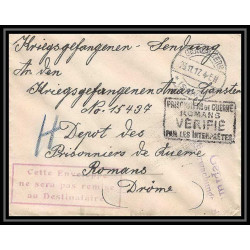 Lettre 1 2959 Prisonniers de Guerre Kriegsgefangenen war 1914/1918 censuré Geislautern p Romans Drome 1917