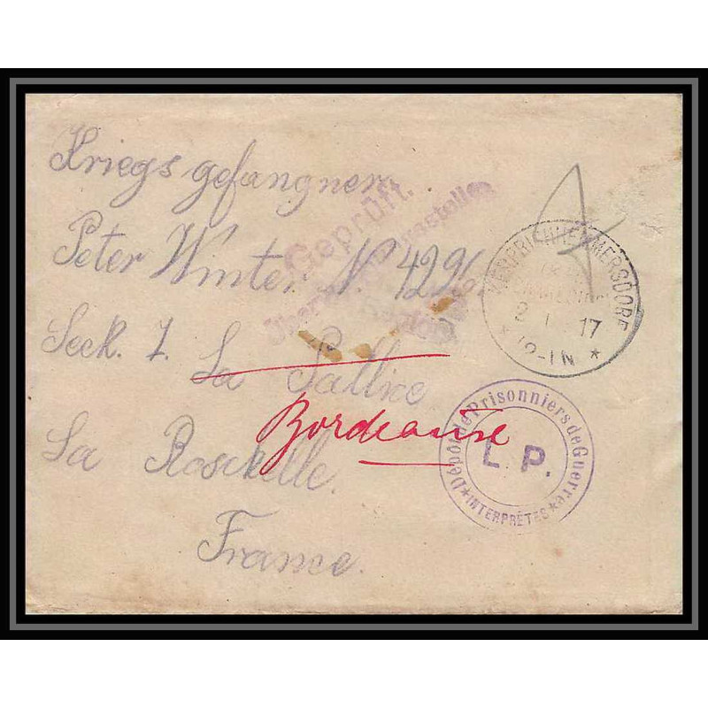 Lettre 1 2977 Prisonniers de Guerre Kriegsgefangenen war 1914/1918 censuré kerprichhemmersdorf La Rochelle Charente 1917