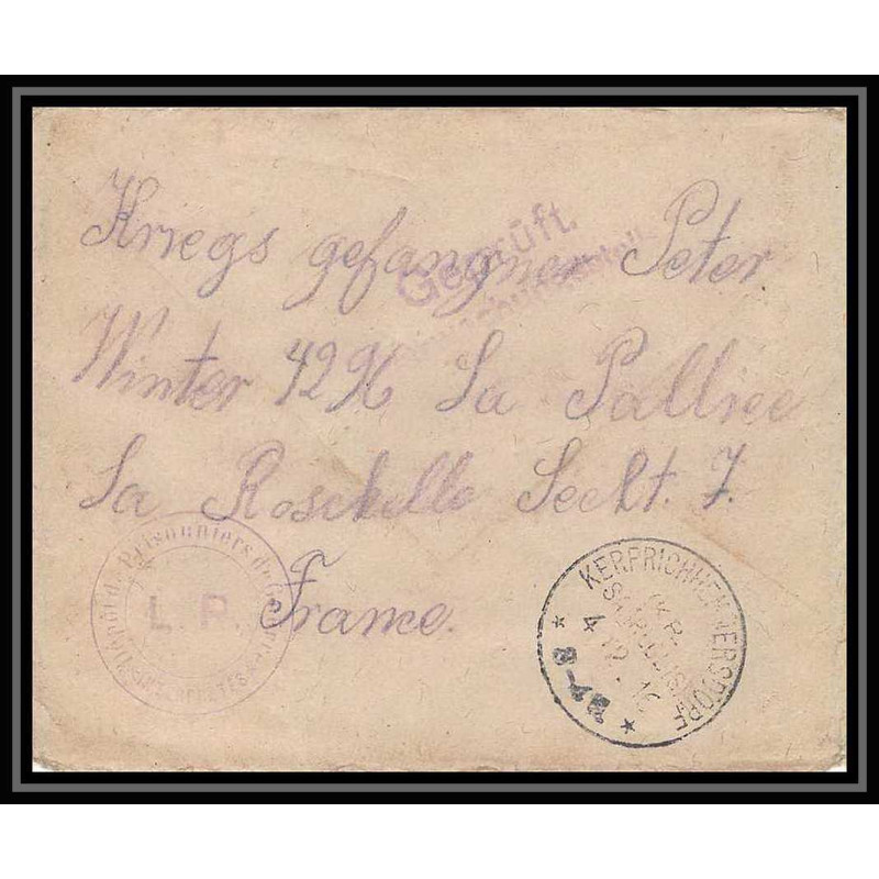 Lettre 1 2978 Prisonniers de Guerre Kriegsgefangenen war 1914/1918 censuré kerprichhemmersdorf La Rochelle Charente 1916