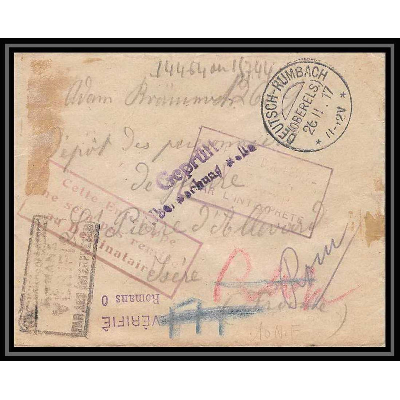 Lettre 1 2984 Prisonniers de Guerre Kriegsgefangenen war 1914/1918 censuré rumbach p Saint-Pierre-d'Allevard isère 1917
