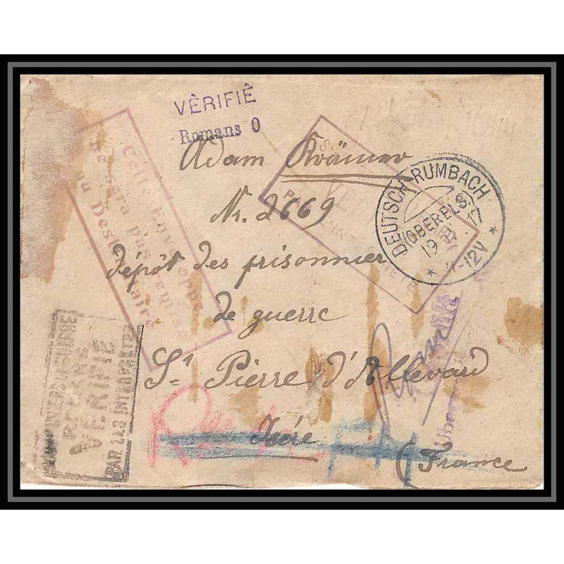 Lettre 1 2986 Prisonniers de Guerre Kriegsgefangenen war 1914/1918 censuré rumbach p Saint-Pierre-d'Allevard isère 1917