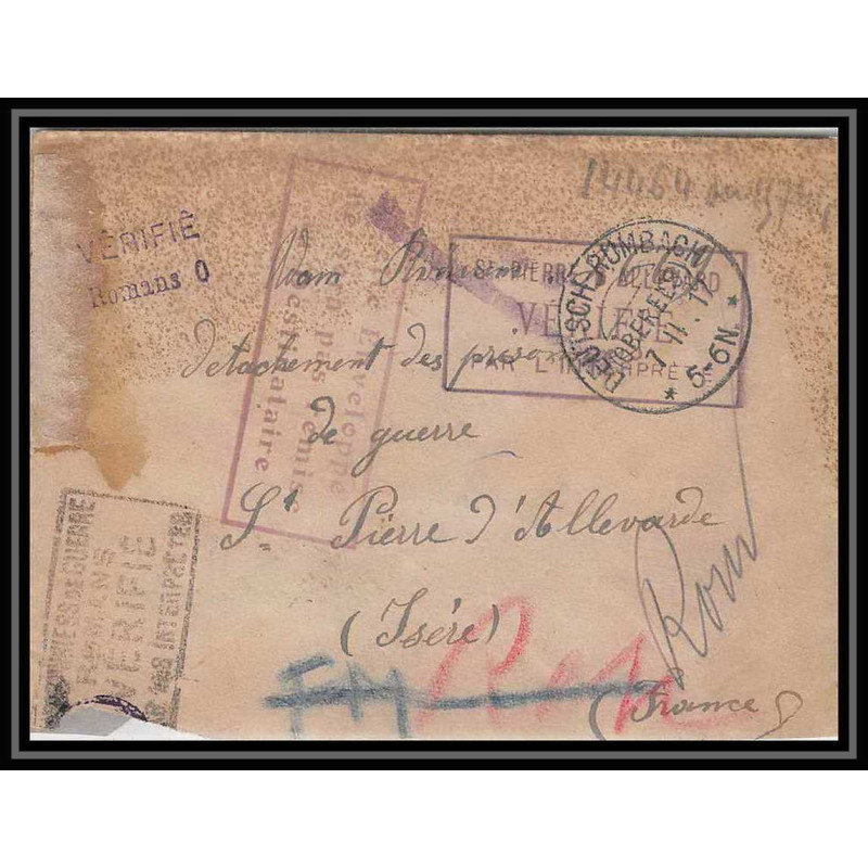 Lettre 1 2989 Prisonniers de Guerre Kriegsgefangenen war 1914/1918 censuré rumbach Saint-Pierre-d'Allevard isère 1917