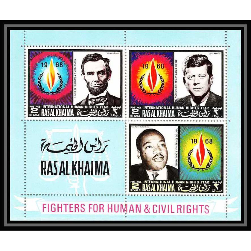 358b - Ras Al Khaima MNH ** Mi bloc N° 41 A human rights Kennedy Lincoln Luther king 