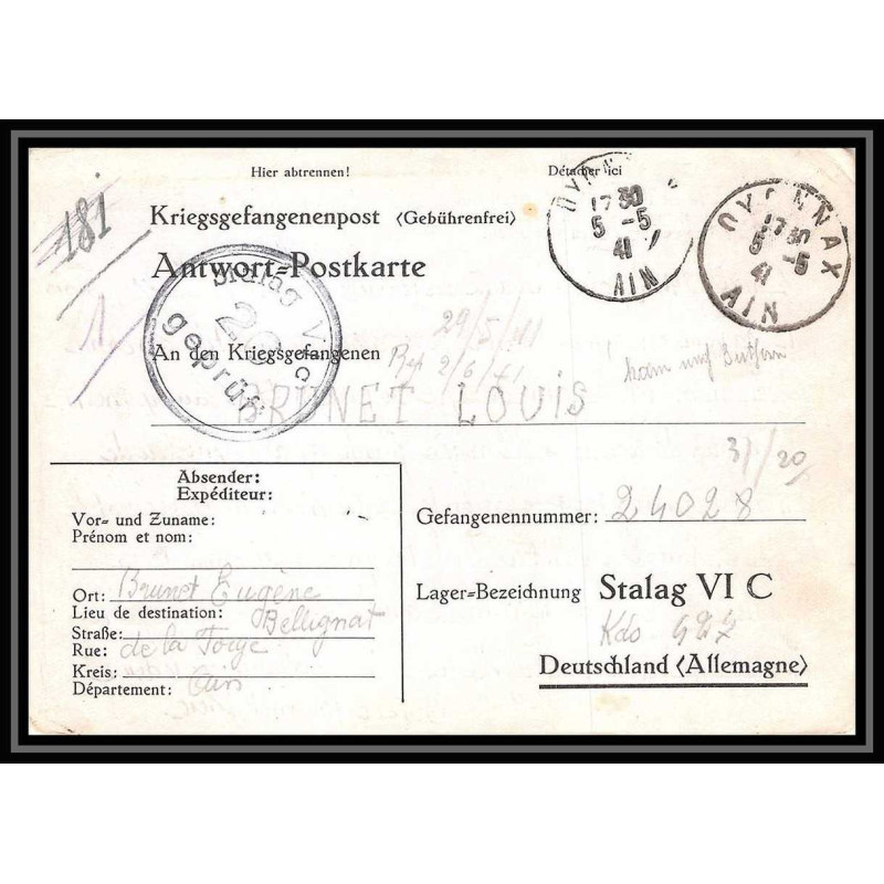 Lettre 2678 Prisonniers de Guerre Kriegsgefangenen war 1939/1945 Stalag 5 - 26