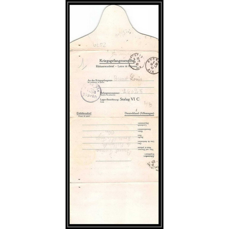 Lettre 2679 Prisonniers de Guerre Kriegsgefangenen war 1939/1945 Stalag 6C - 13/A