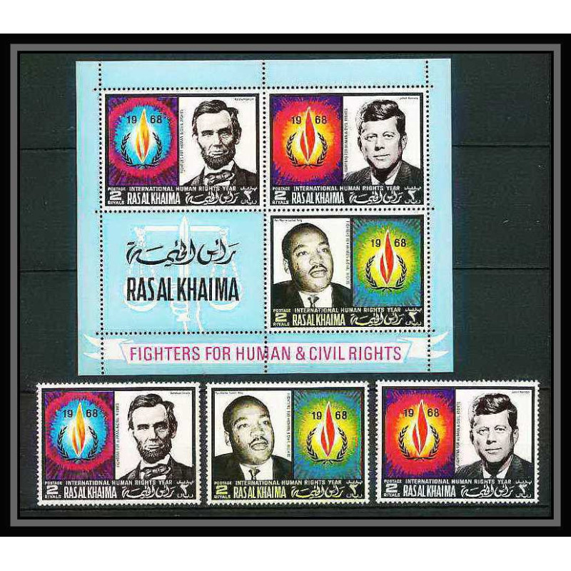 358c - Ras Al Khaima MNH ** Mi N° 226 / 228 A + bloc N° 41 A human rights Kennedy Lincoln Luther king 
