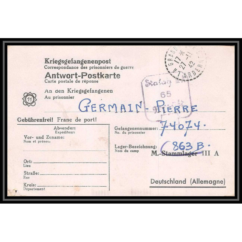 Lettre 2684 Prisonniers de Guerre Kriegsgefangenen war 1939/1945 Stalag 3A 65 Camp 863B 