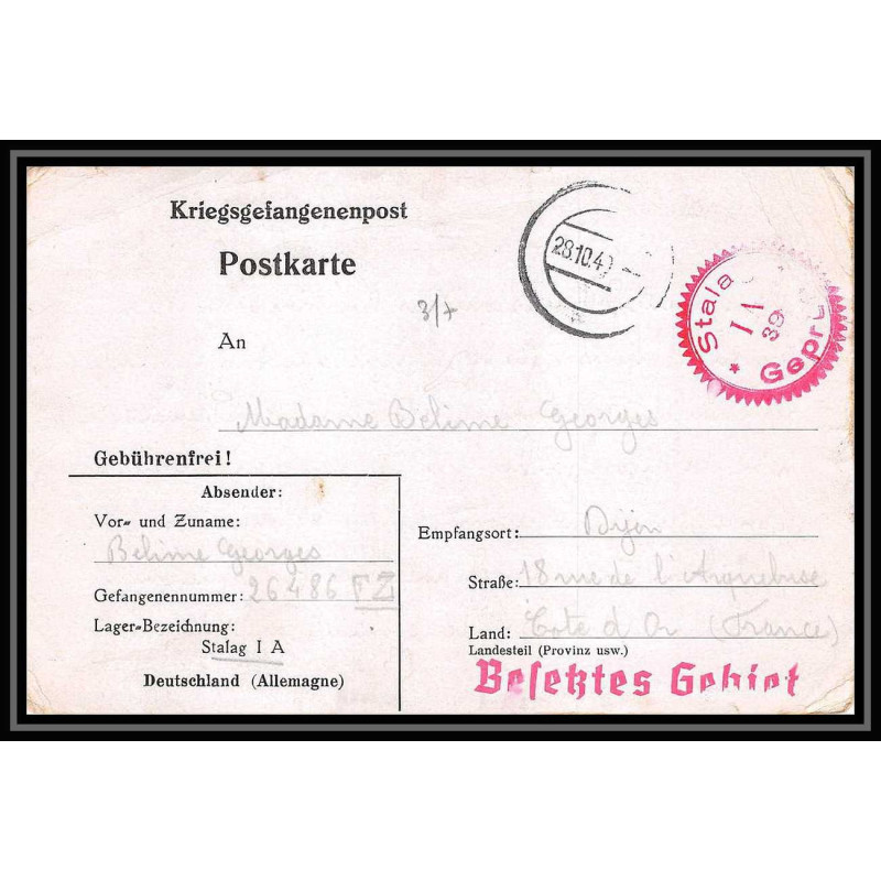 Lettre 2688 Prisonniers de Guerre Kriegsgefangenen war 1939/1945 Stalag 1A 39