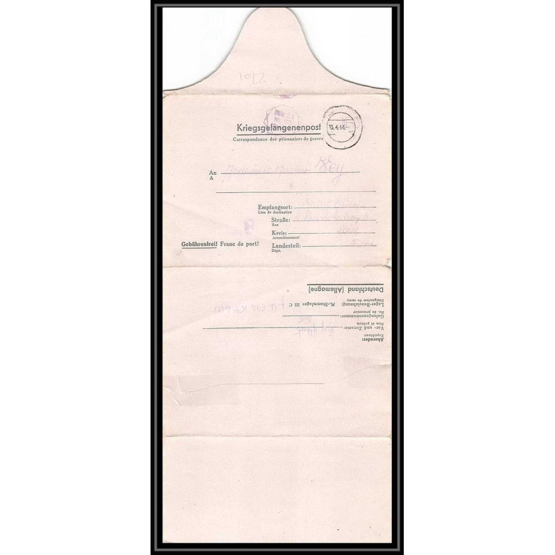 Lettre 2701 Prisonniers de Guerre Kriegsgefangenen war 1939/1945 STALAG 3c 53