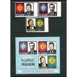 358e Ras Al Khaima MNH ** Mi N° 226 / 228 B + bloc N° 41 B human rights Kennedy Lincoln Luther king non dentelé impef