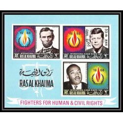 359 - Ras Al Khaima MNH ** Mi Bloc N° 125 B overprint human rights Kennedy Lincoln Luther king Non dentelé imperf