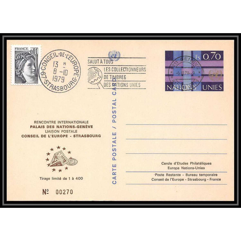 0553 ONU UNO united nations Entier postal Stationery Palais des Nations Genève Suisse tirage 400 conseil de l'europe