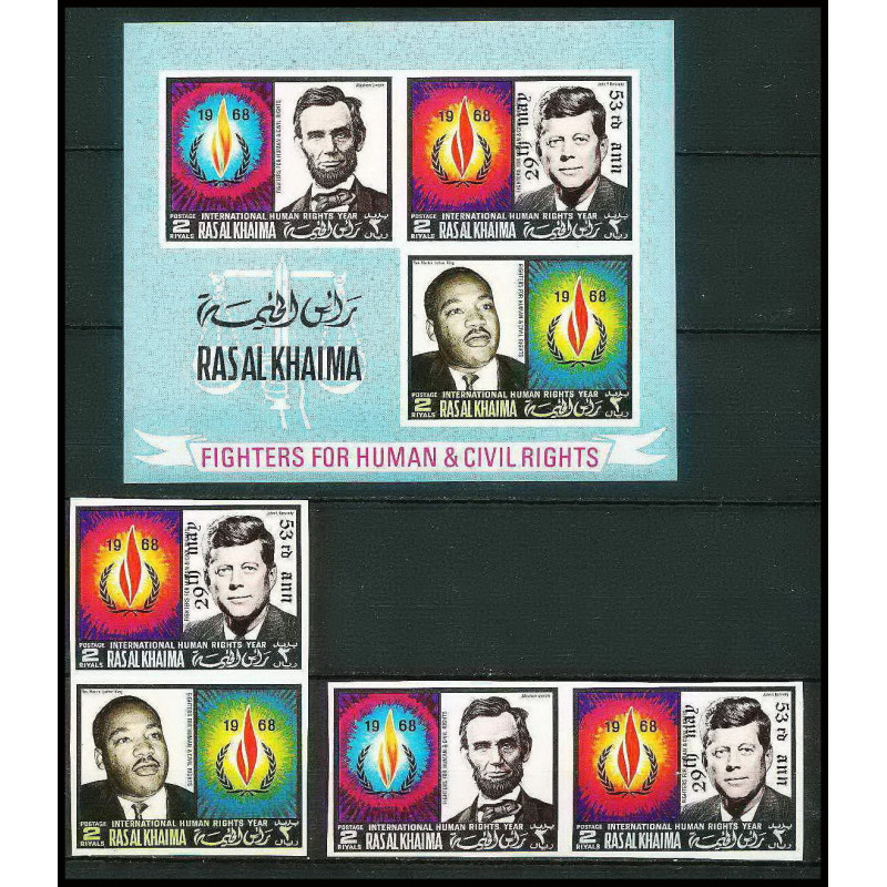 359e - Ras Al Khaima MNH ** Mi bloc N° 125 B + se tenant overprint Kennedy LINCOLN LUTHER LING 