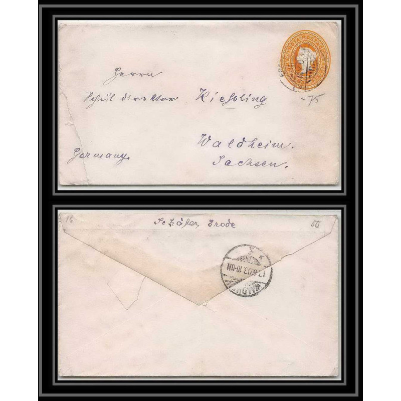 1906/ Inde (India) Entier Stationery Enveloppe (cover) N°3 victoria pour Allemagne germany 1903
