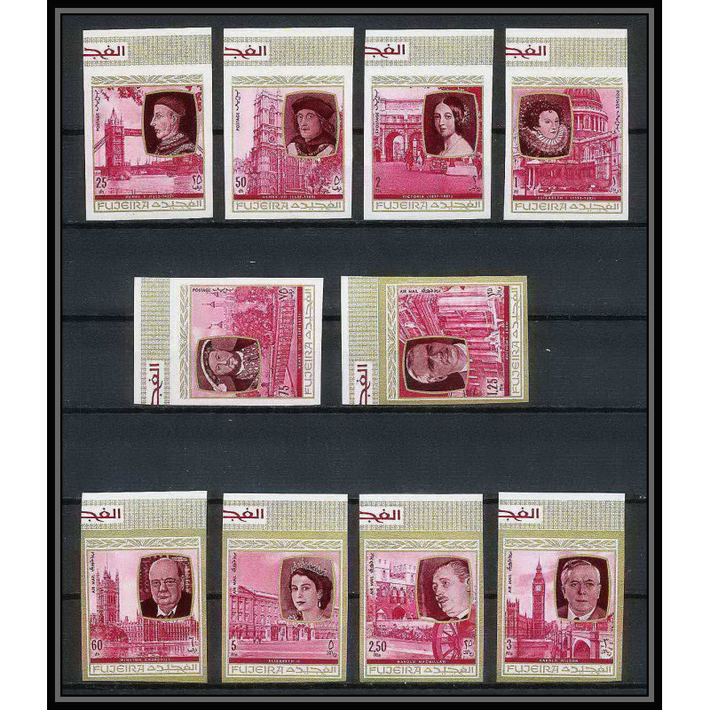 363 - Fujeira MNH ** Mi N° 475 / 484 B English Royalty history non dentelé (Imperf) churchill henri 7 elisabeth 