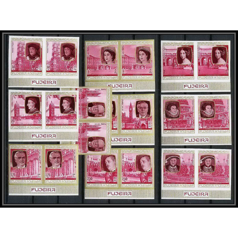 363a - Fujeira MNH ** Mi N° 475 / 484 B English Royalty history non dentelé (Imperf) churchill henri 7 elisabeth 