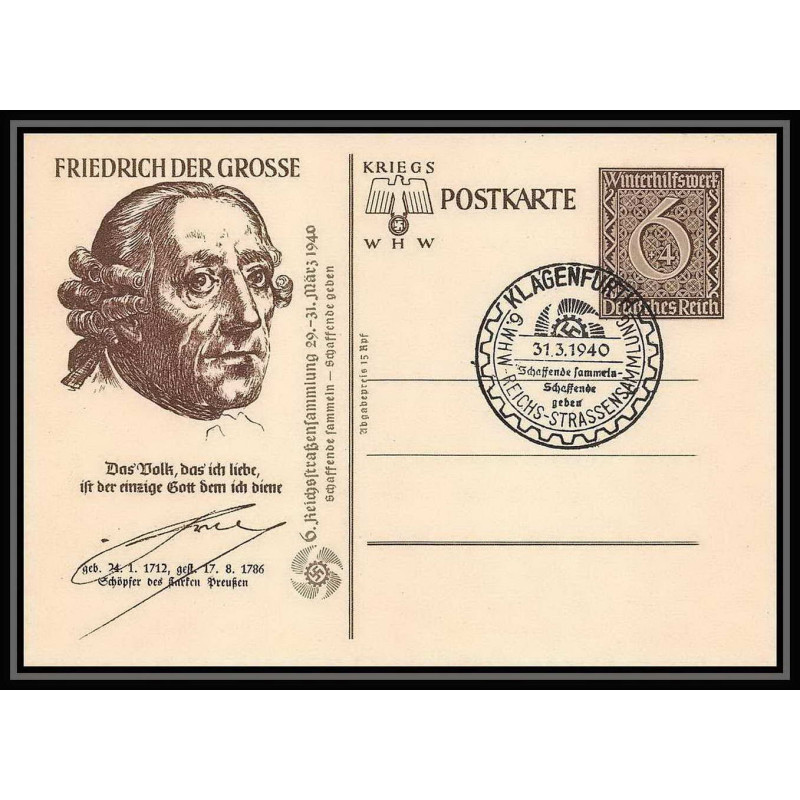 2154/ Allemagne (germany) Entier Stationery Carte postale (postcard) REICH N°276 sunwheel 1940 