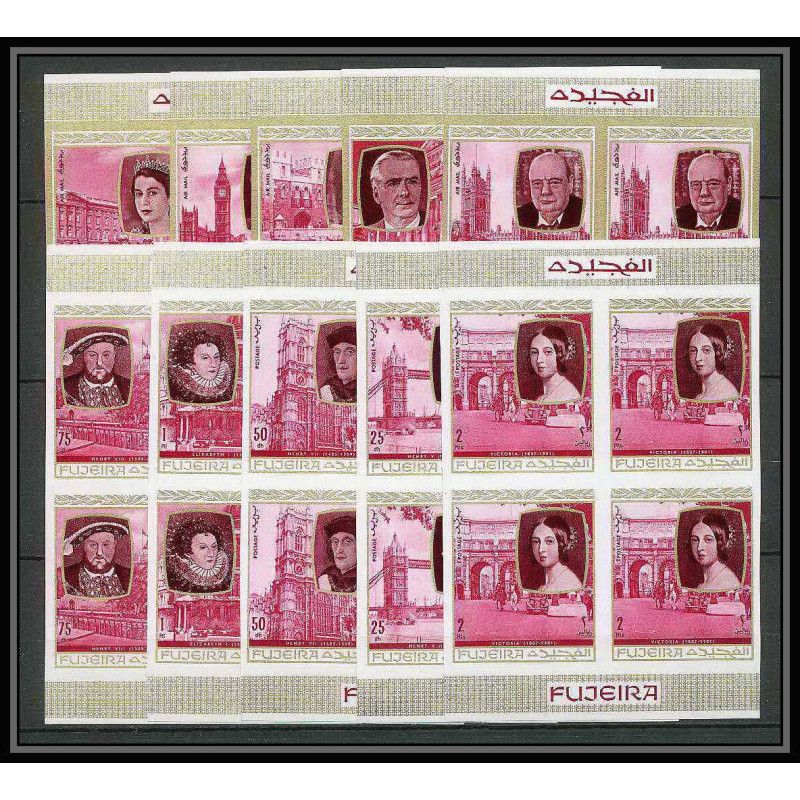 363c Fujeira MNH ** Mi N° 475 / 484 B English Royalty history non dentelé (Imperf) churchill henri 7 Bloc 4 cote 44