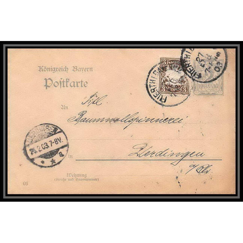 2172/ Allemagne bayern (germany) Entier Stationery Carte postale (postcard) N°59 gris Fürth Uerdingen 1903 + complement