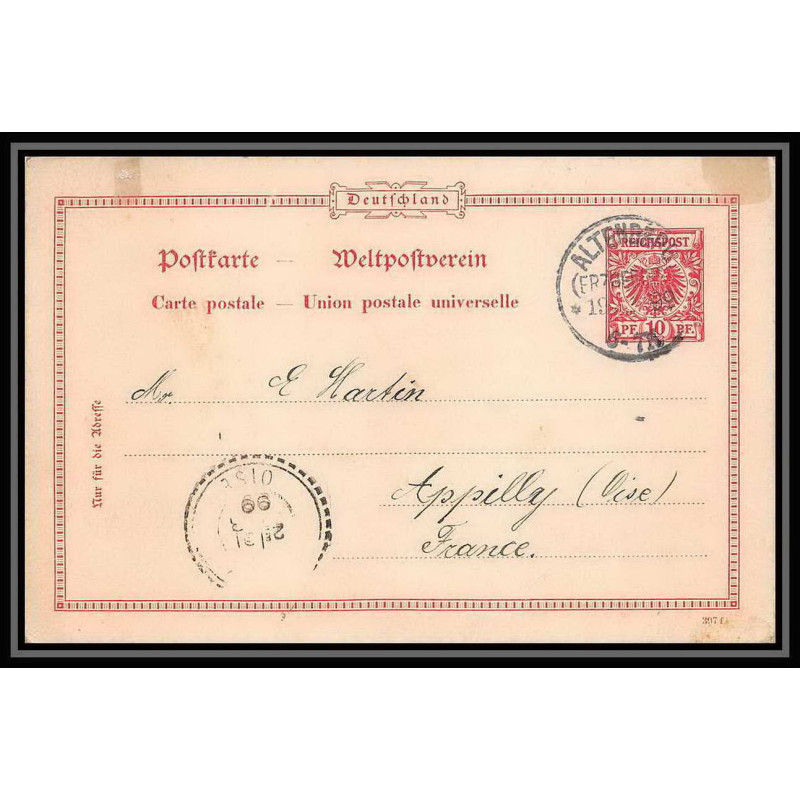 2184/ Allemagne (germany) Entier Stationery Carte postale (postcard) N°21 altengerg pour aspilly oise 1899