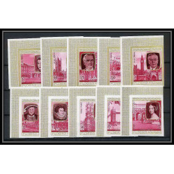 363d - Fujeira MNH ** Mi N° 475 / 484 B English Royalty history non dentelé (Imperf) churchill coin de feuille 