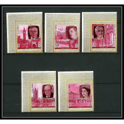 363d - Fujeira MNH ** Mi N° 475 / 484 B English Royalty history non dentelé (Imperf) churchill coin de feuille 