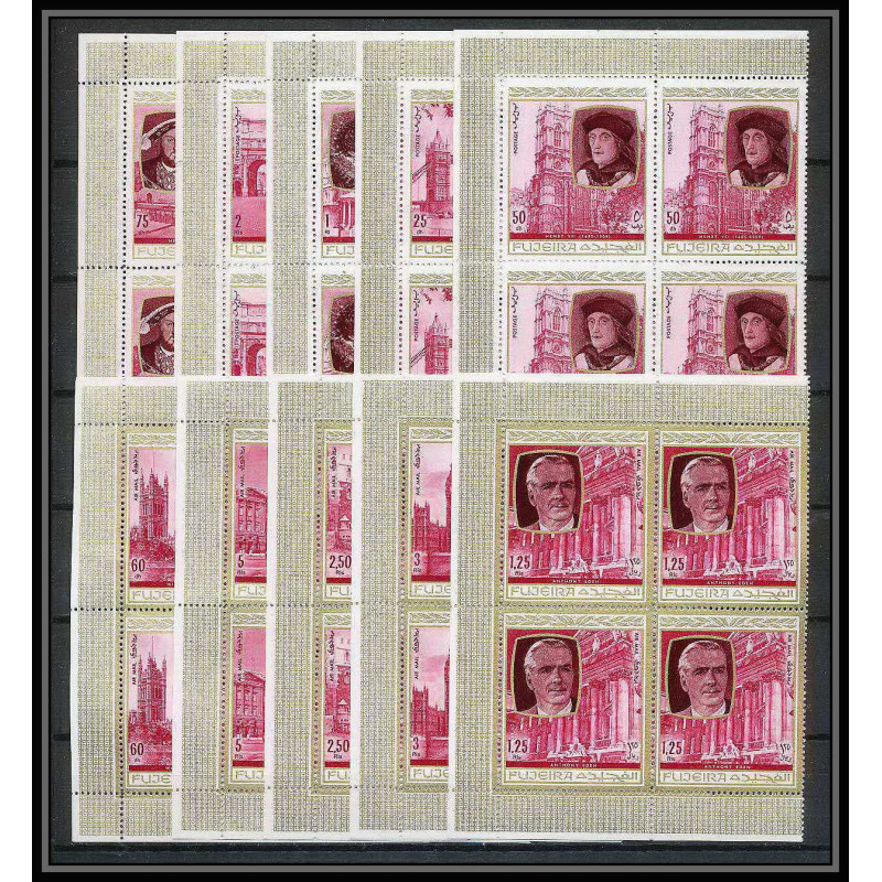 363i - Fujeira MNH ** Mi N° 475 / 484 A English Royalty history churchill king henri 7 queen elisabeth cote 44 bloc 4 