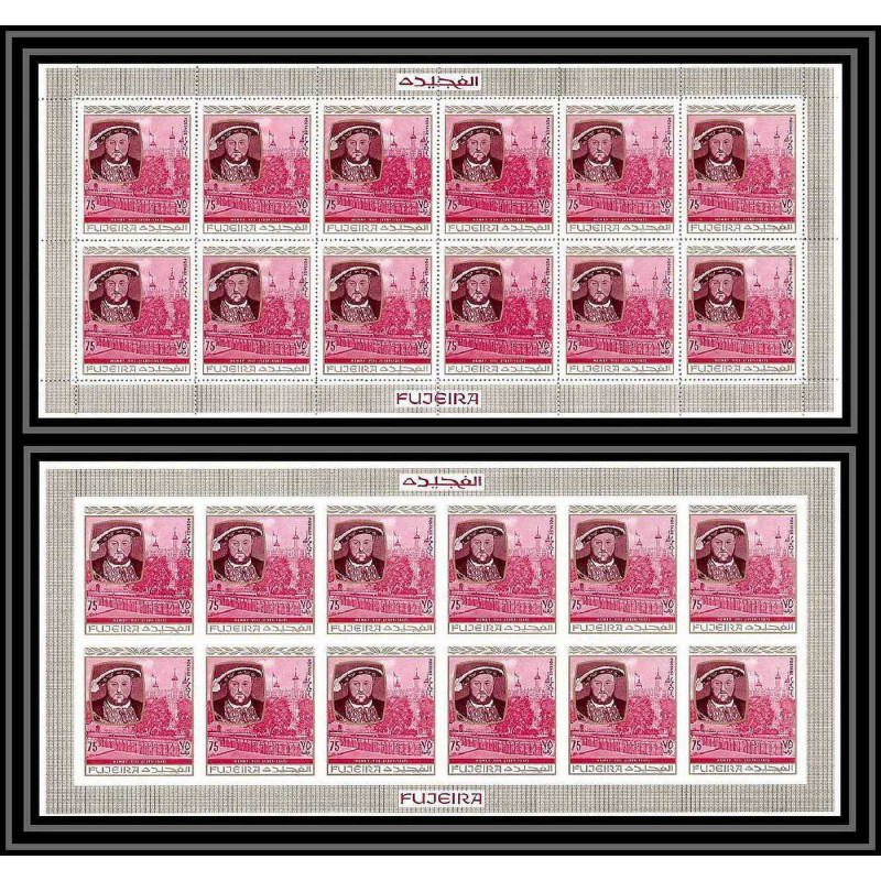 363n - Fujeira MNH ** Mi N° 477 A/B king henri 8 famous british non dentelé (Imperf) feuilles sheets