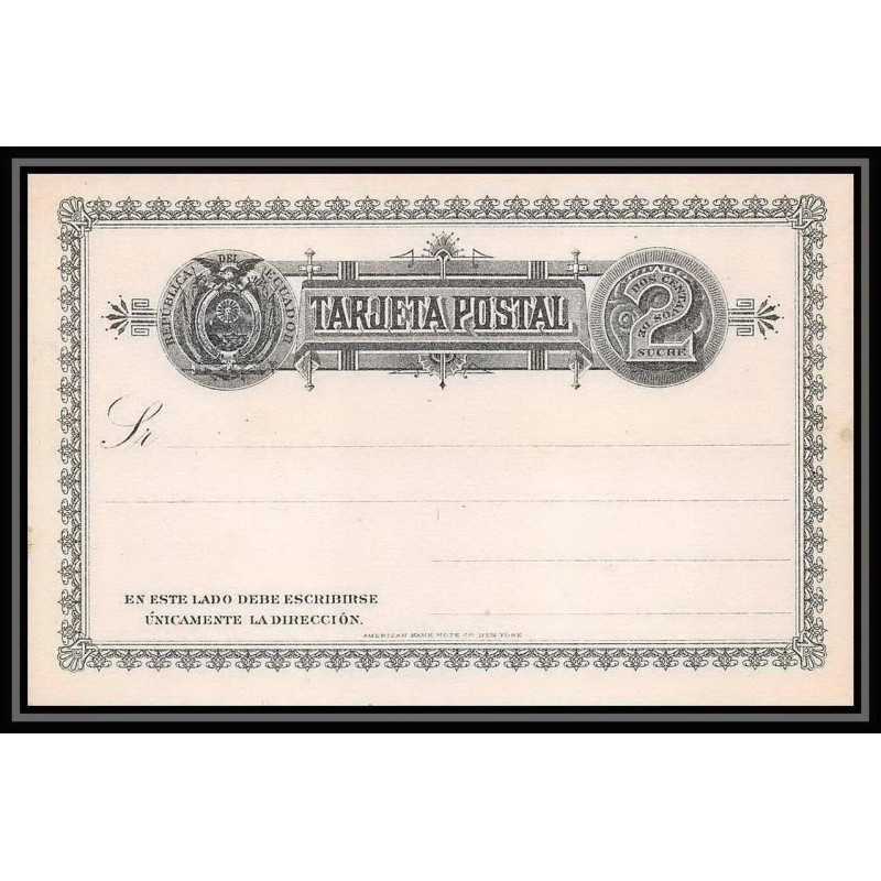 3753/ Equateur (ecuador) Entier Stationery Carte postale (postcard) 3c noir tb