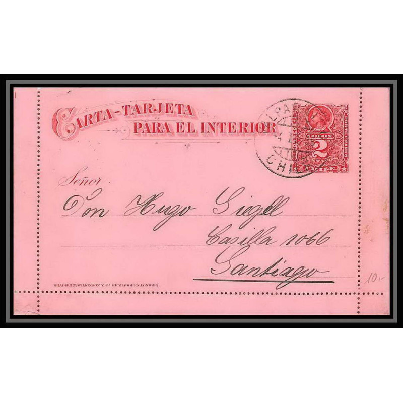 3895/ Chili (chile) Entier Stationery carte lettre letter card N°1 valparaiso santiago 1895