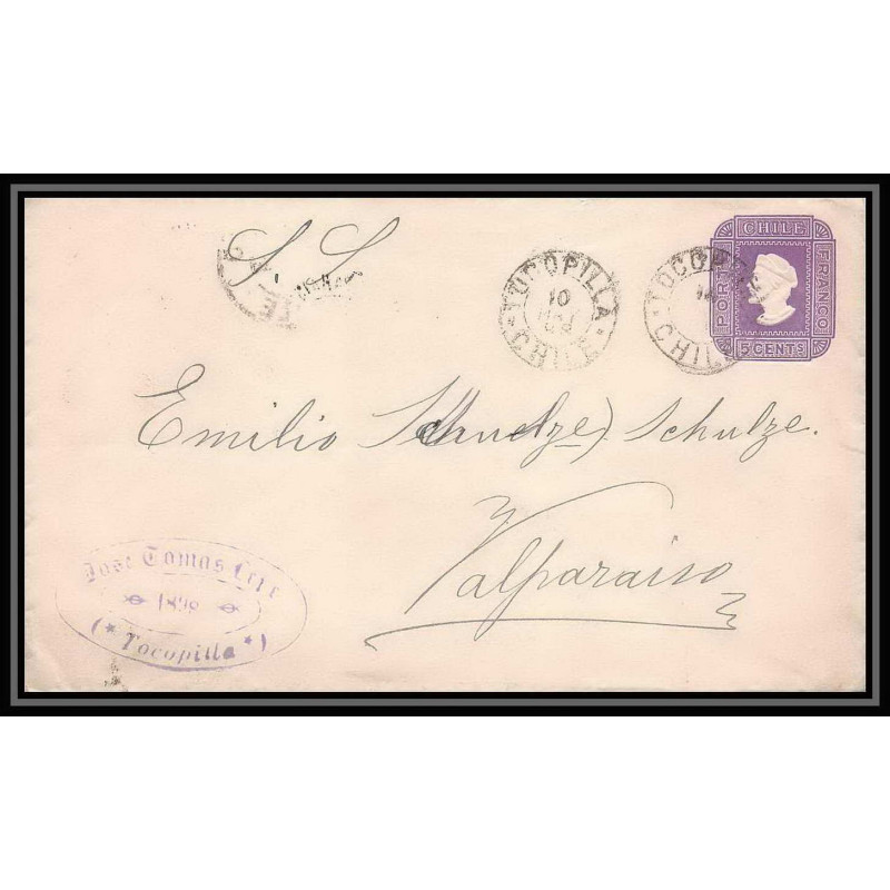 3907/ Chili (chile) Entier Stationery Enveloppe (cover) N°1 tocopilla pour valparaiso 1898