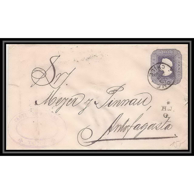 3908/ Chili (chile) Entier Stationery Enveloppe (cover) N°1 tome pour antofagasta 1890