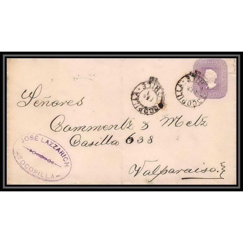 3910/ Chili (chile) Entier Stationery Enveloppe (cover) N°1 tocopilla pour valparaiso 1895