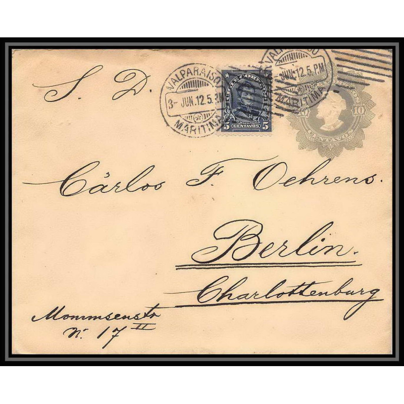 3931/ Chili (chile) Entier Stationery Enveloppe (cover) N°19a valparaiso pour berlin 1912 + complement
