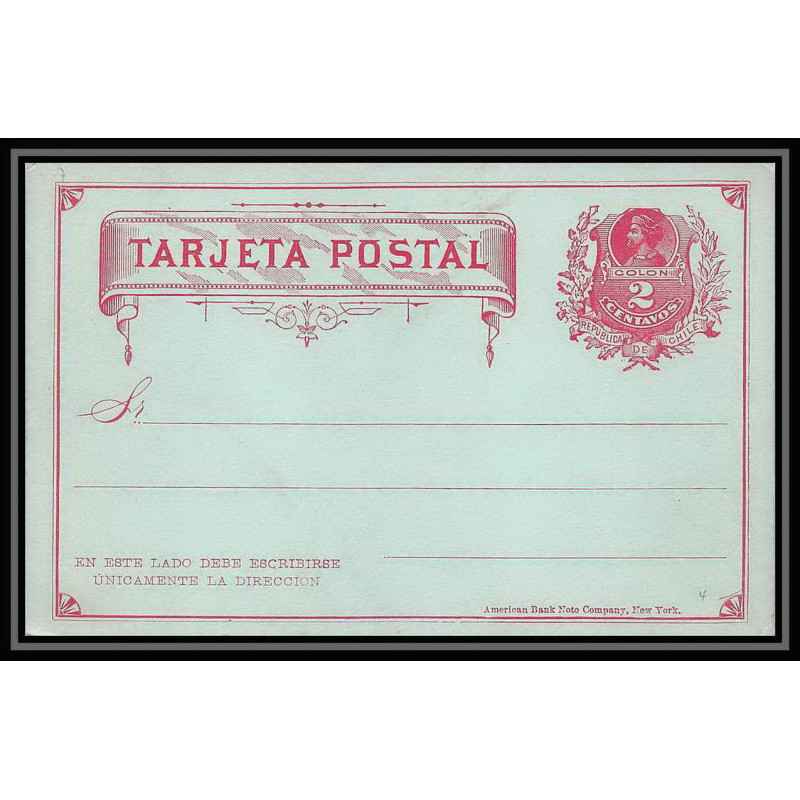 3937/ Chili (chile) Entier Stationery Carte postale (postcard) N°7 neuf (mint) tb 1882