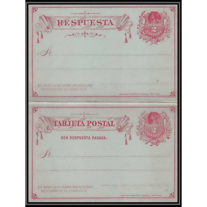 3938/ Chili (chile) Entier Stationery Carte postale (postcard) N°8 neuf (mint) + réponse tb 1882