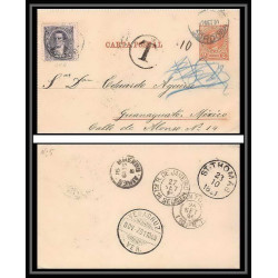 3939/ Argentine (Argentina) Entier Stationery carte lettre letter card taxé pour mexico 1891 via rio de janeiro st thoma