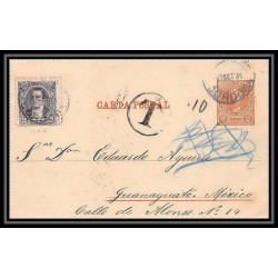 3939/ Argentine (Argentina) Entier Stationery carte lettre letter card taxé pour mexico 1891 via rio de janeiro st thoma