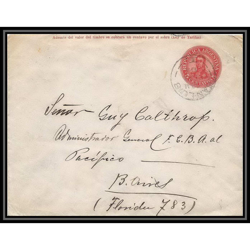 4226/ Argentine (Argentina) Entier Stationery Enveloppe (cover) N°5 1911