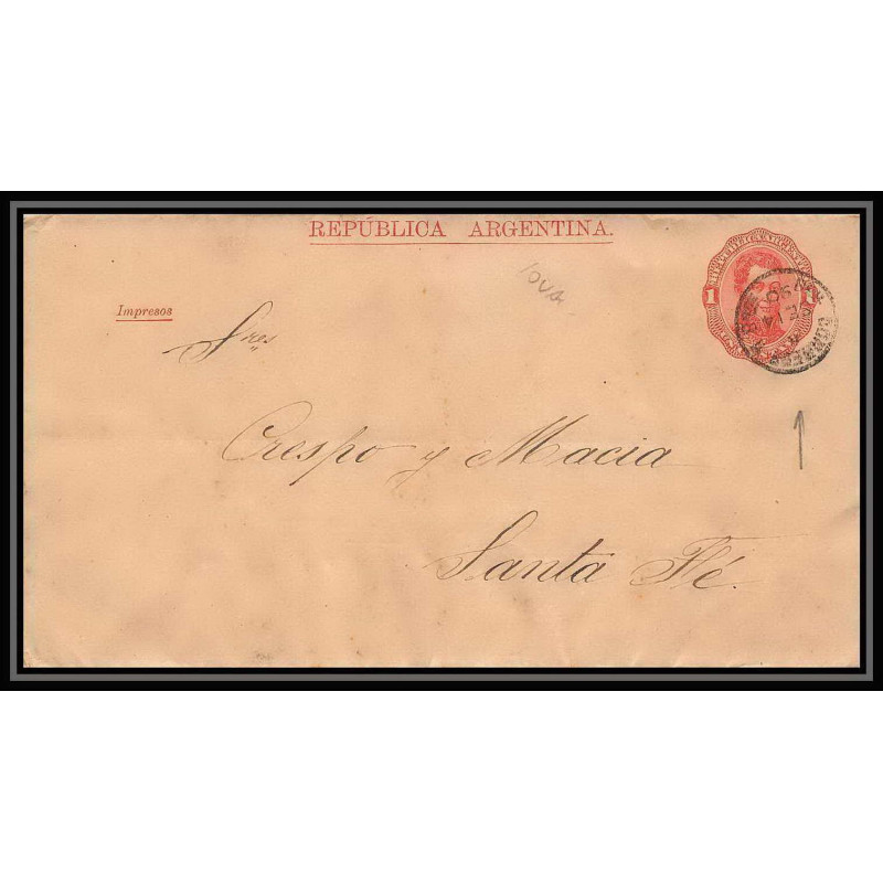 4240/ Argentine (Argentina) Entier Stationery Bande pour journal newspapers wrapper N°1 1878 pour santa fé