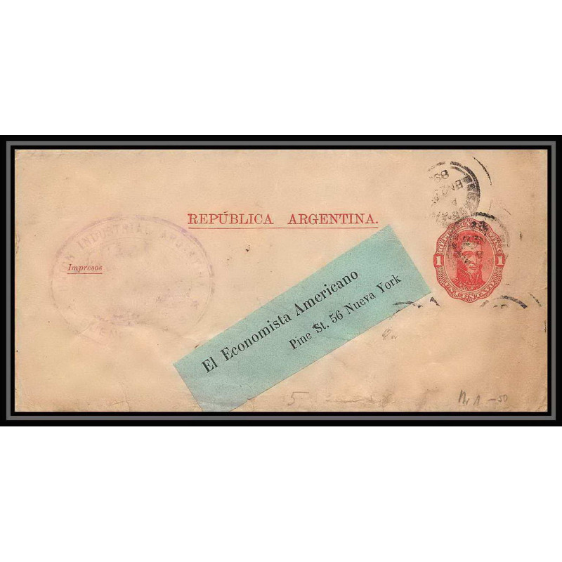 4241/ Argentine (Argentina) Entier Stationery Bande pour journal newspapers wrapper N°1 1889 pour new york usa