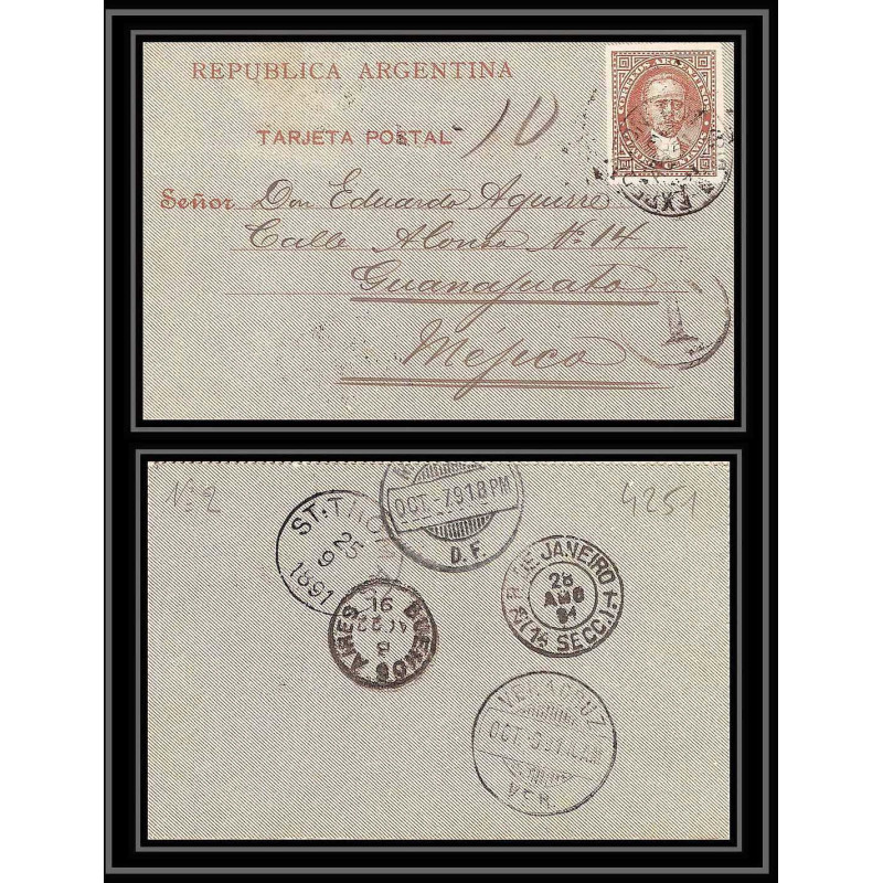 4251/ Argentine (Argentina) Entier Stationery carte lettre letter card N°2 guanajuato mexique mexico 1891 taxe
