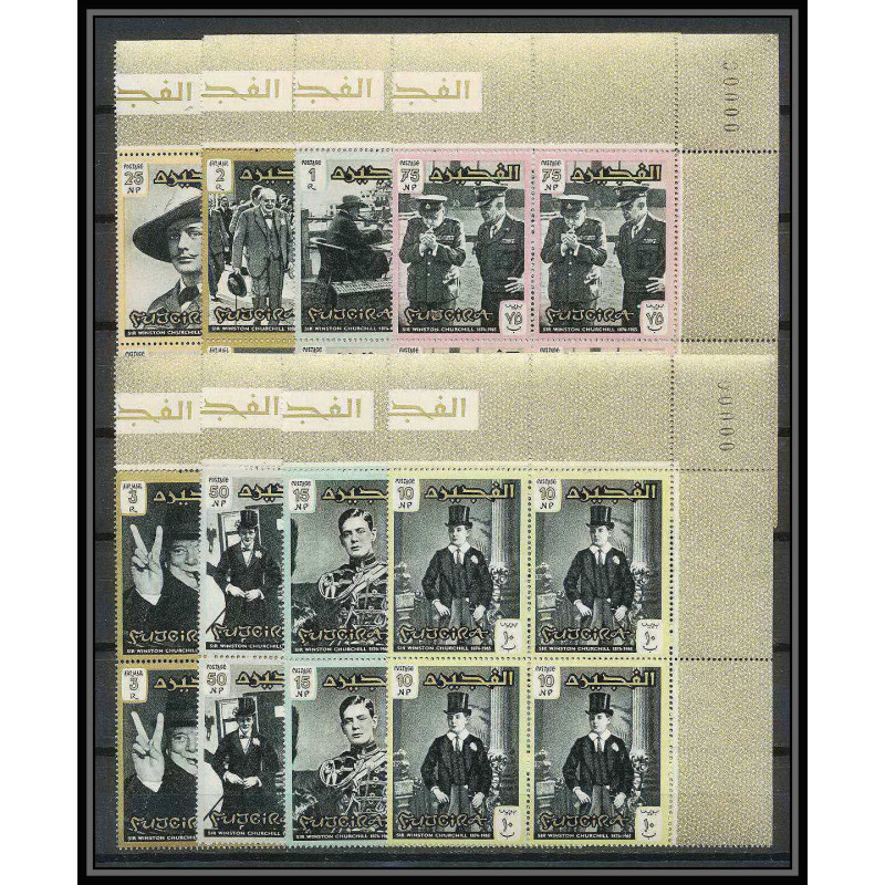 368b - Fujeira MNH ** Mi N° 60 / 67 A bloc 4 Winston Churchill Coin de feuille cote 22 euros