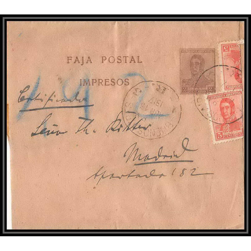 4276/ Argentine (Argentina) Entier Stationery Bande pour journal newspapers wrapper N°45 1917