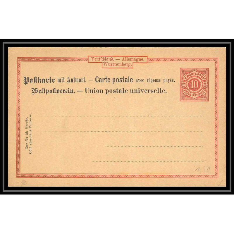 4546 wurtemberg 10p rouge tb neuf carte postale Allemagne (germany) Entier postal Stationery