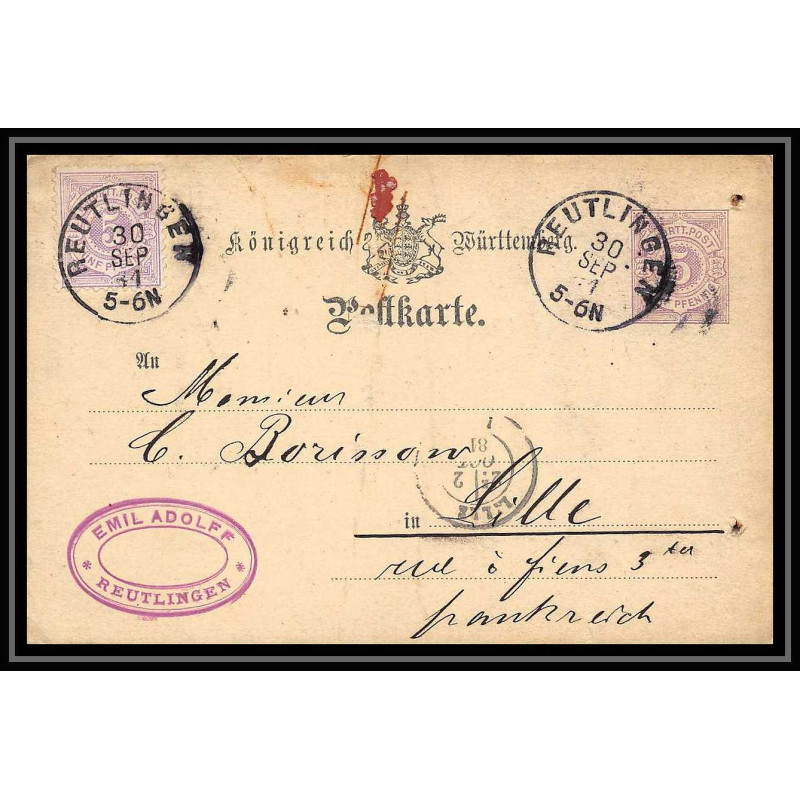 4561 Reutlingen 5p lillas 1881 carte postale Allemagne (germany) Entier postal Stationery