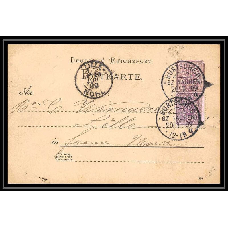 4565 Burtscheid 5p lillas 1889 carte postale Allemagne (germany) Entier postal Stationery