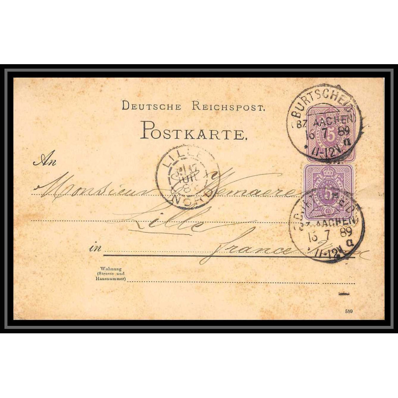 4567 Burtscheid 5p lillas 1889 carte postale Allemagne (germany) Entier postal Stationery