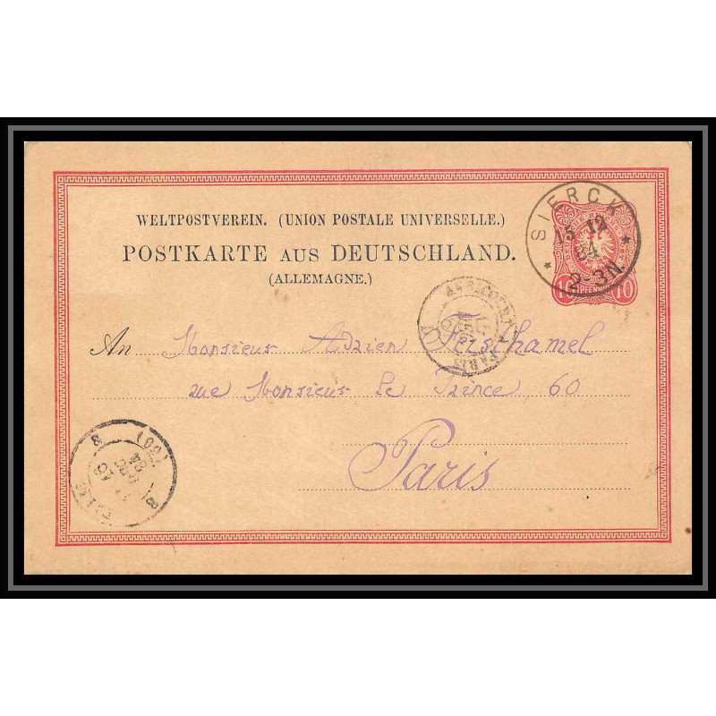 4575 sierch pour paris 1884 ttb carte postale Allemagne (germany) Entier postal Stationery