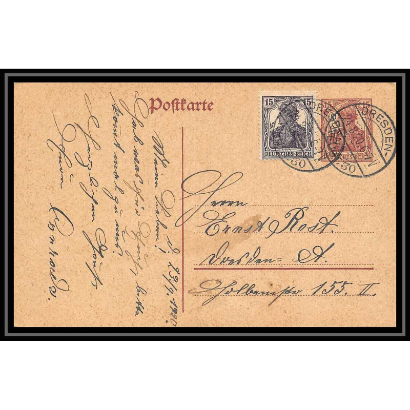 4582 dresden + complement 1920 carte postale Allemagne (germany) Entier postal Stationery